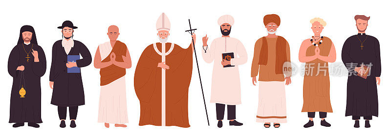 People of different religions infographic set, cartoon flat holy religious characters collection